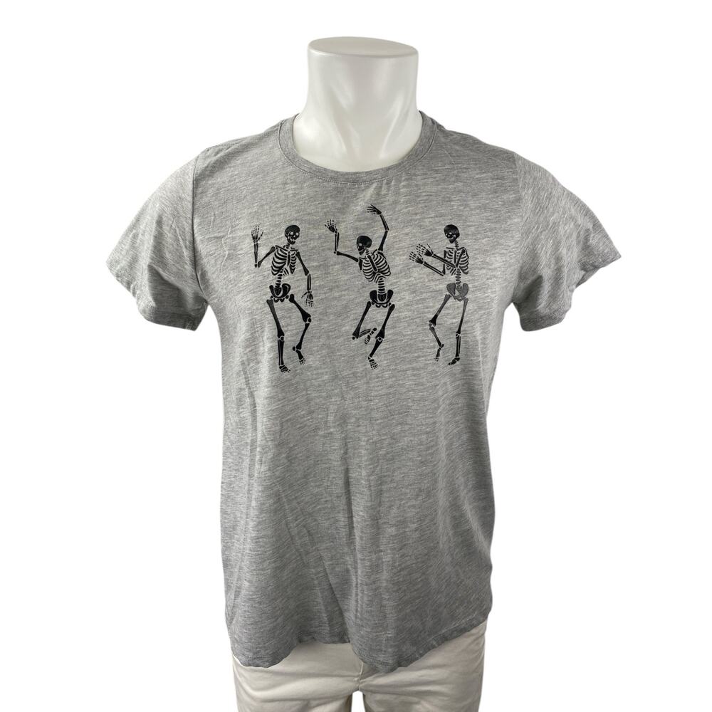 Celebrate! Halloween Gray Skeleton Crew Neck Short Sleeve Tee T-Shirt Top Size L
